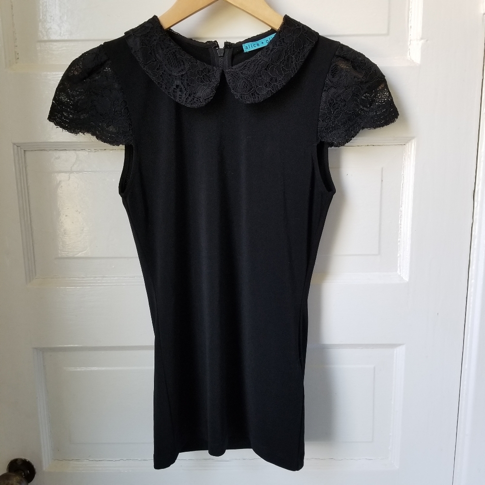 Alice & Olivia black lace color body con top sz xs